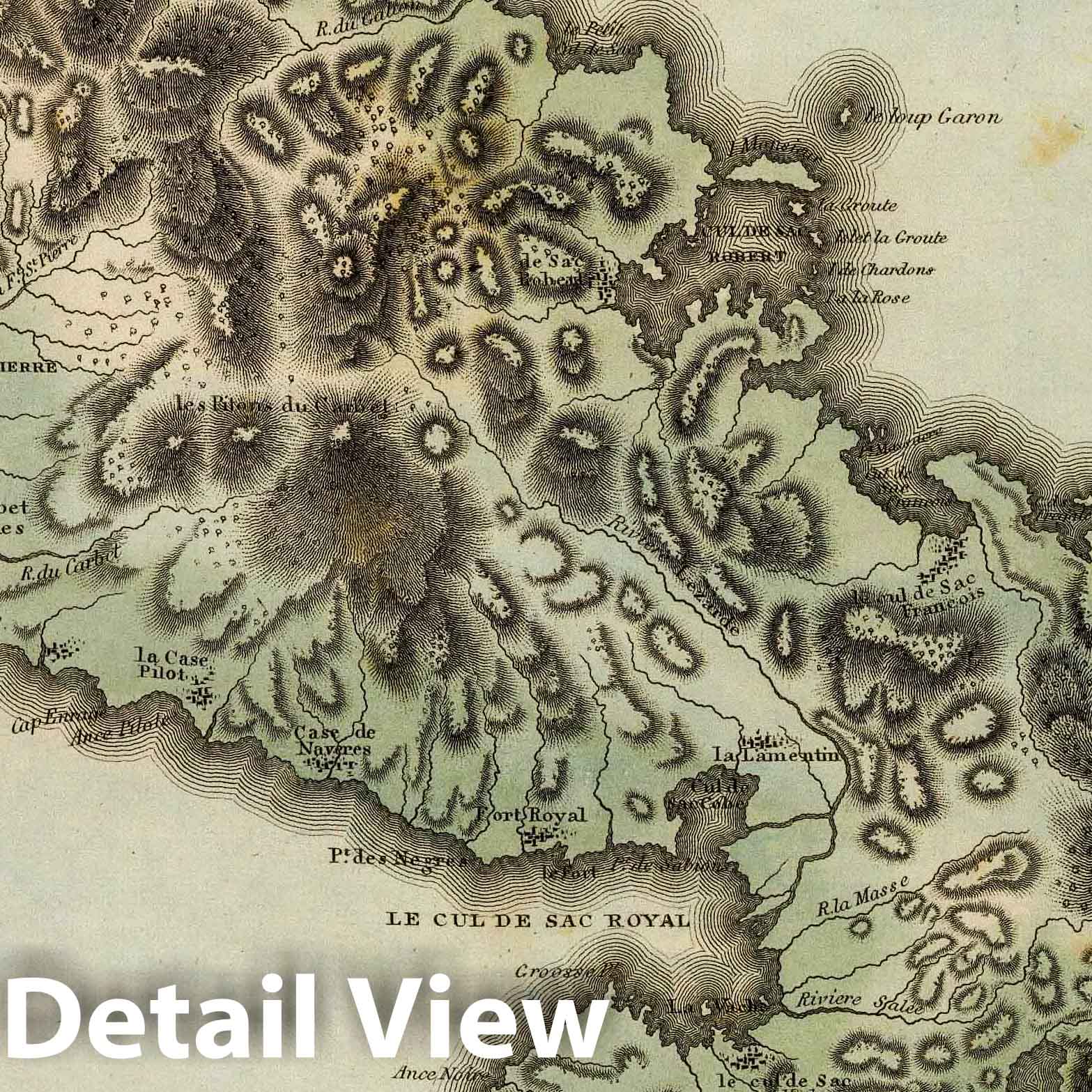 Martinique - River Map, 1823 - Hand-Colored Historical Map Print