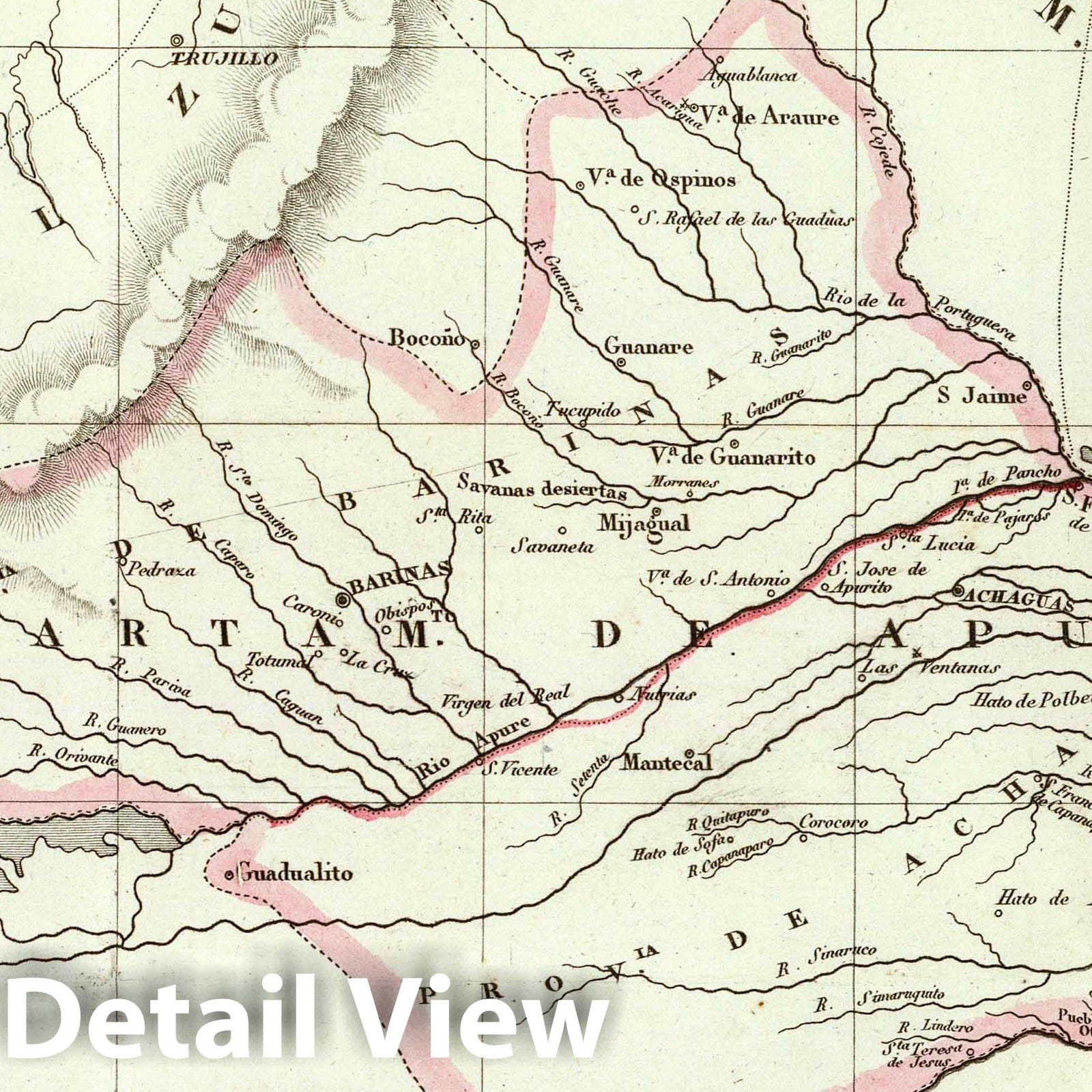 Apure Department, Venezuela - Military Map, 1827 - Historical Map Print