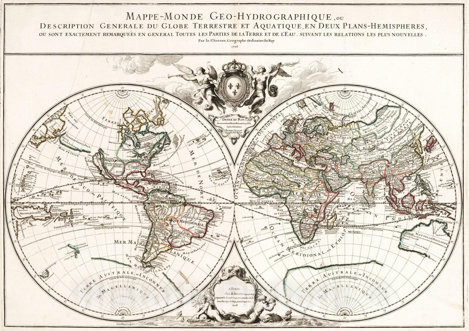 Historic Map : 1706 Mappe-Monde Geo-Hydrographique. - Vintage Wall Art
