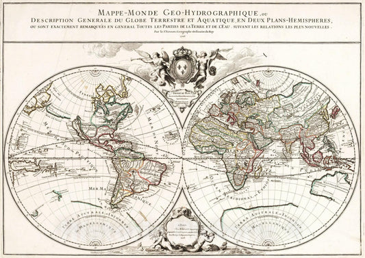 Historic Map : 1706 Mappe-Monde Geo-Hydrographique. - Vintage Wall Art
