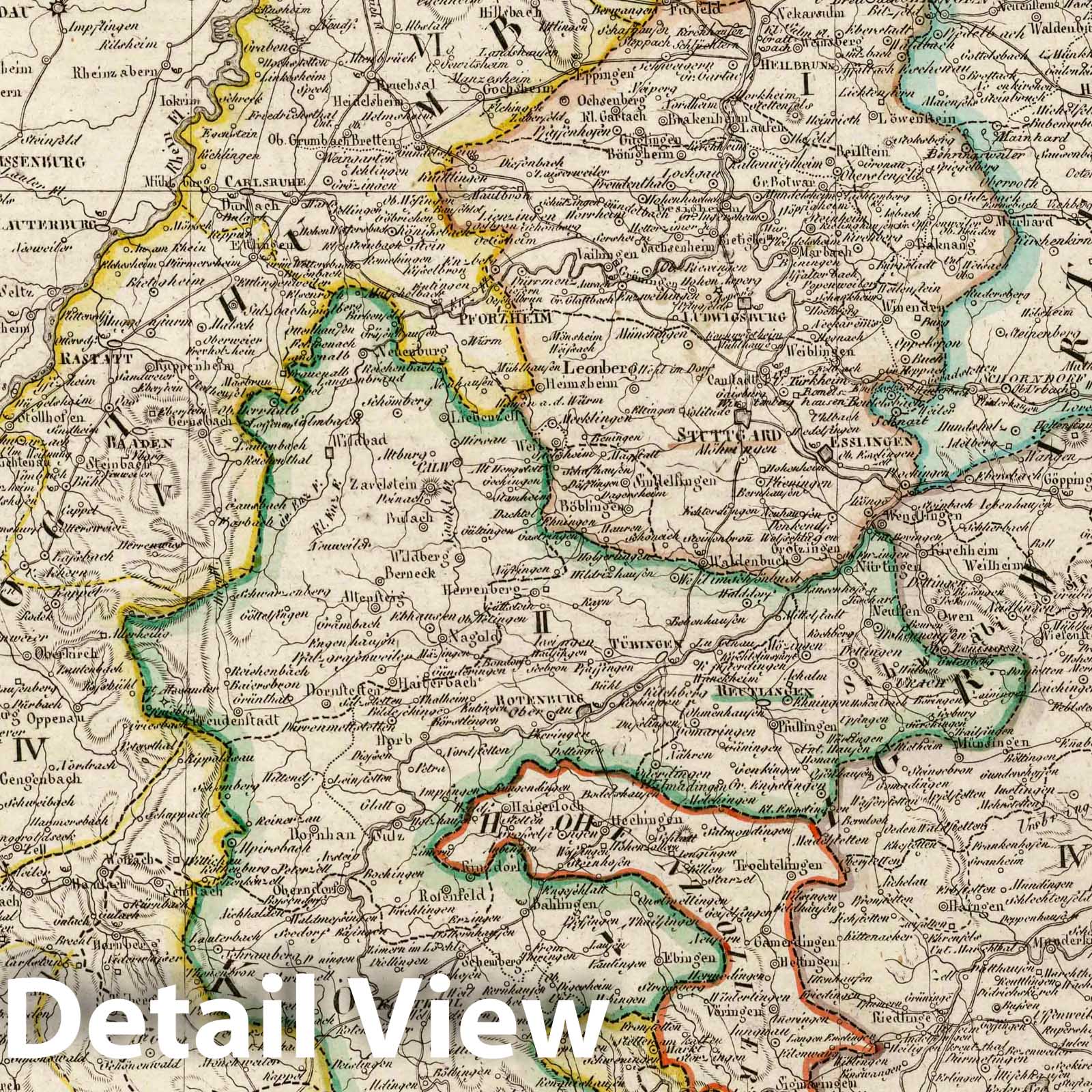 Kingdom of Wurttemberg and Grand Duchy of Baden, 1818 - Historical Map Print