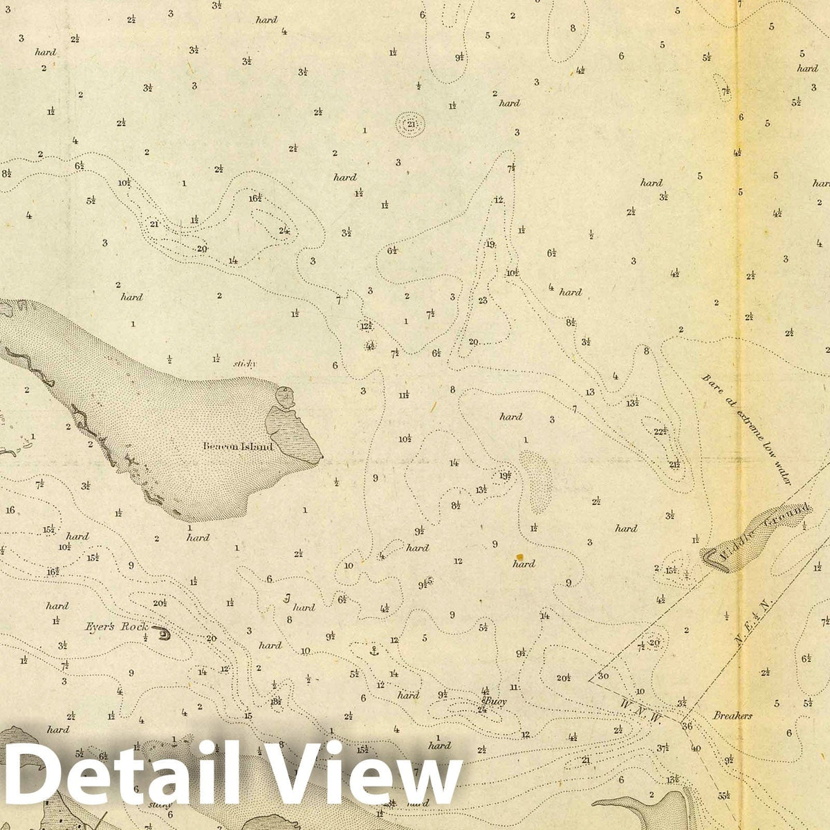 Old Map Inlet Historic Map : Chart Atlas - 1852 Ocracoke Inlet, N.C. - Vintage Wall ...