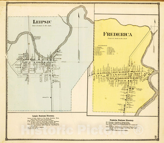 Historic Map : 1868 Leipsic, Frederica. - Vintage Wall Art