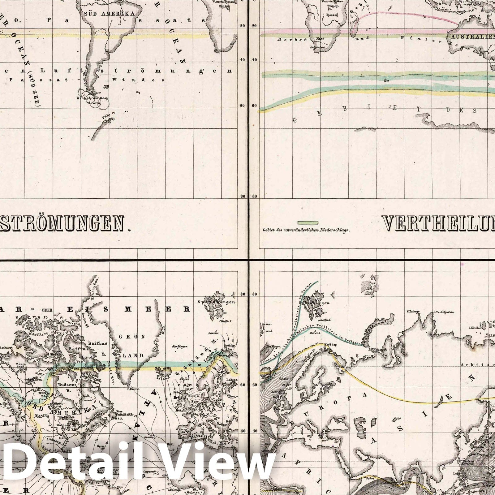 Distribution of Air Currents, Precipitation, Temperatures & Ocean Currents - 1879 Climate Map