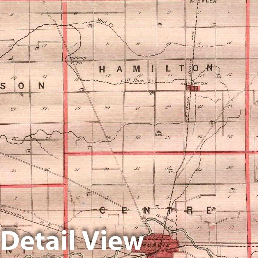 Delaware County, Indiana - Railroad Map, 1876 - Historical Atlas Print
