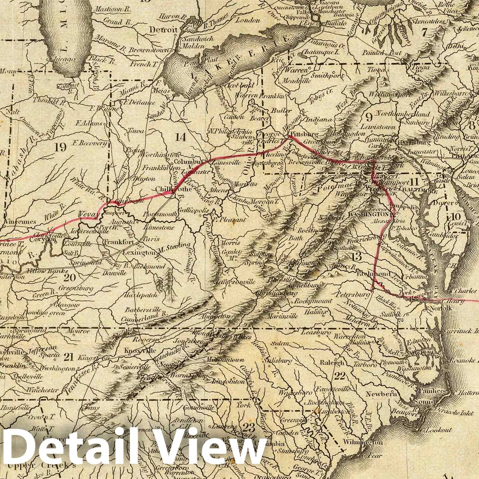 United States - Route Map, 1818 - Historical Map Print