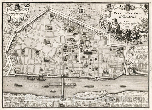 Historic Map : 1705 Plan de la Ville d'Orleans, France. - Vintage Wall Art