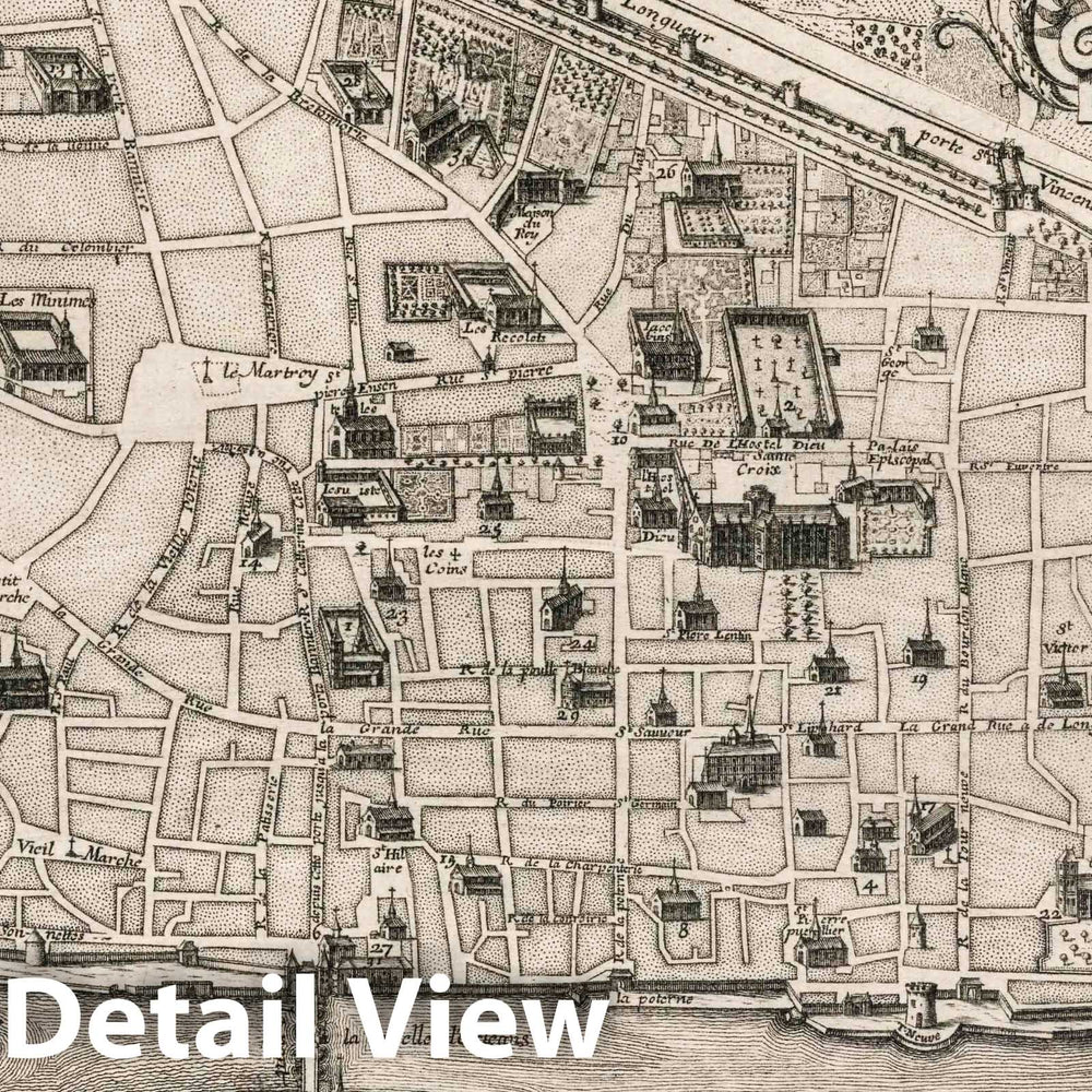 Historic Map : 1705 Plan de la Ville d'Orleans, France. - Vintage Wall Art