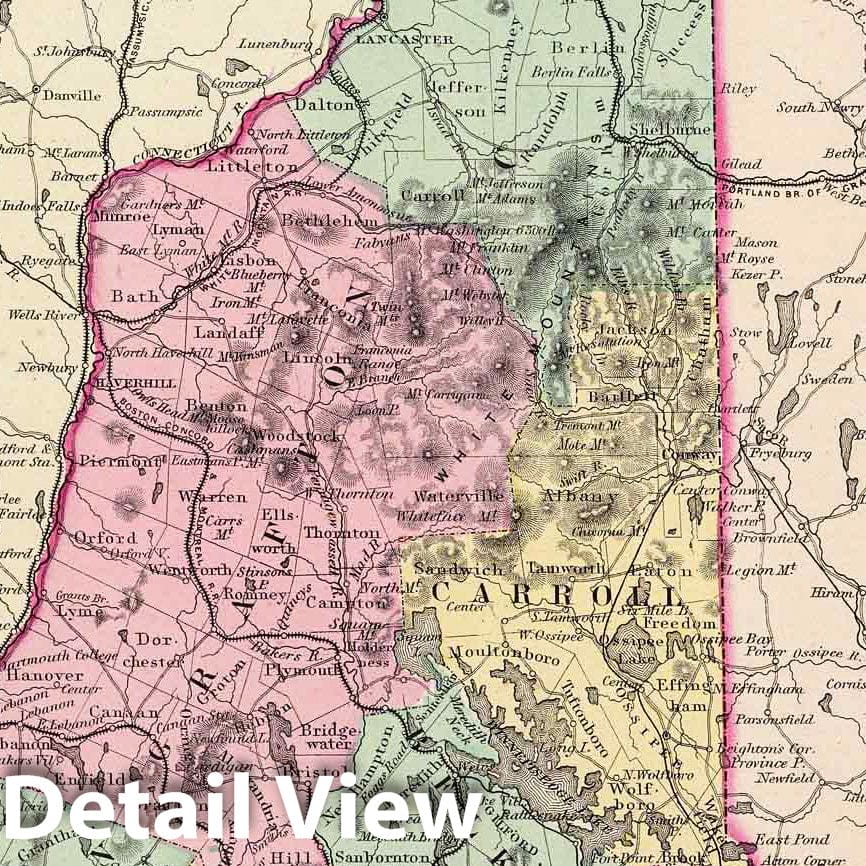 New Hampshire - Physical Map, 1856 - Colton's Atlas Historical Reproduction