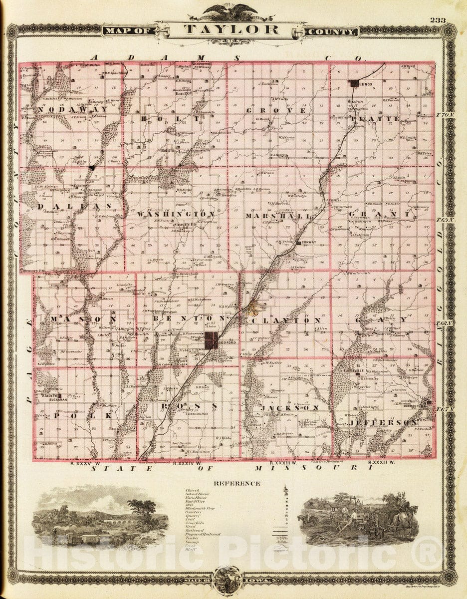 Taylor County - Railroad Map, 1875 - Historical Map Print