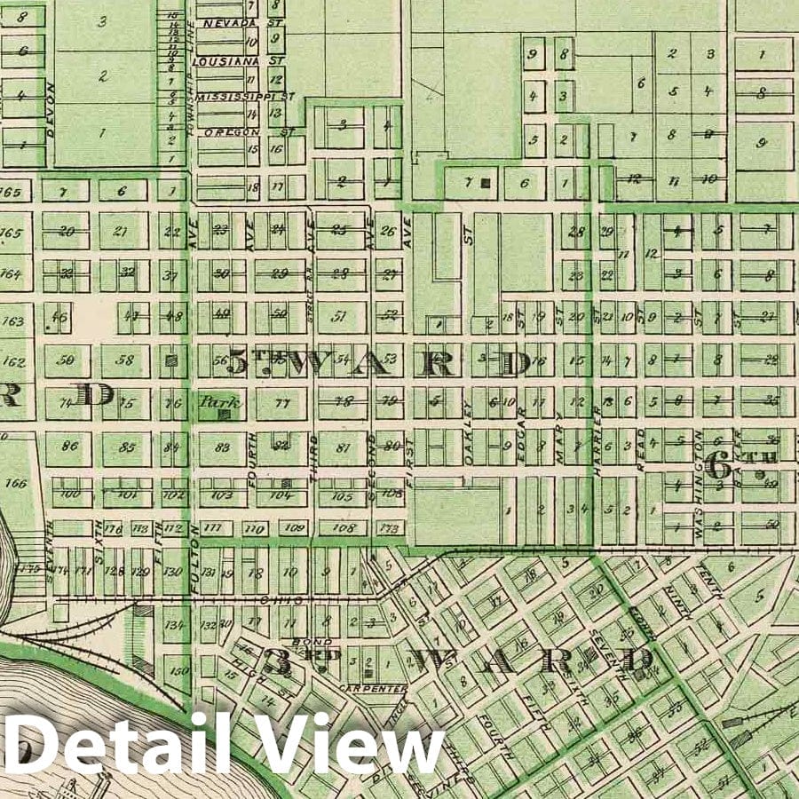 Evansville, Vanderburgh County, Indiana 1876 Historical City Plan Map