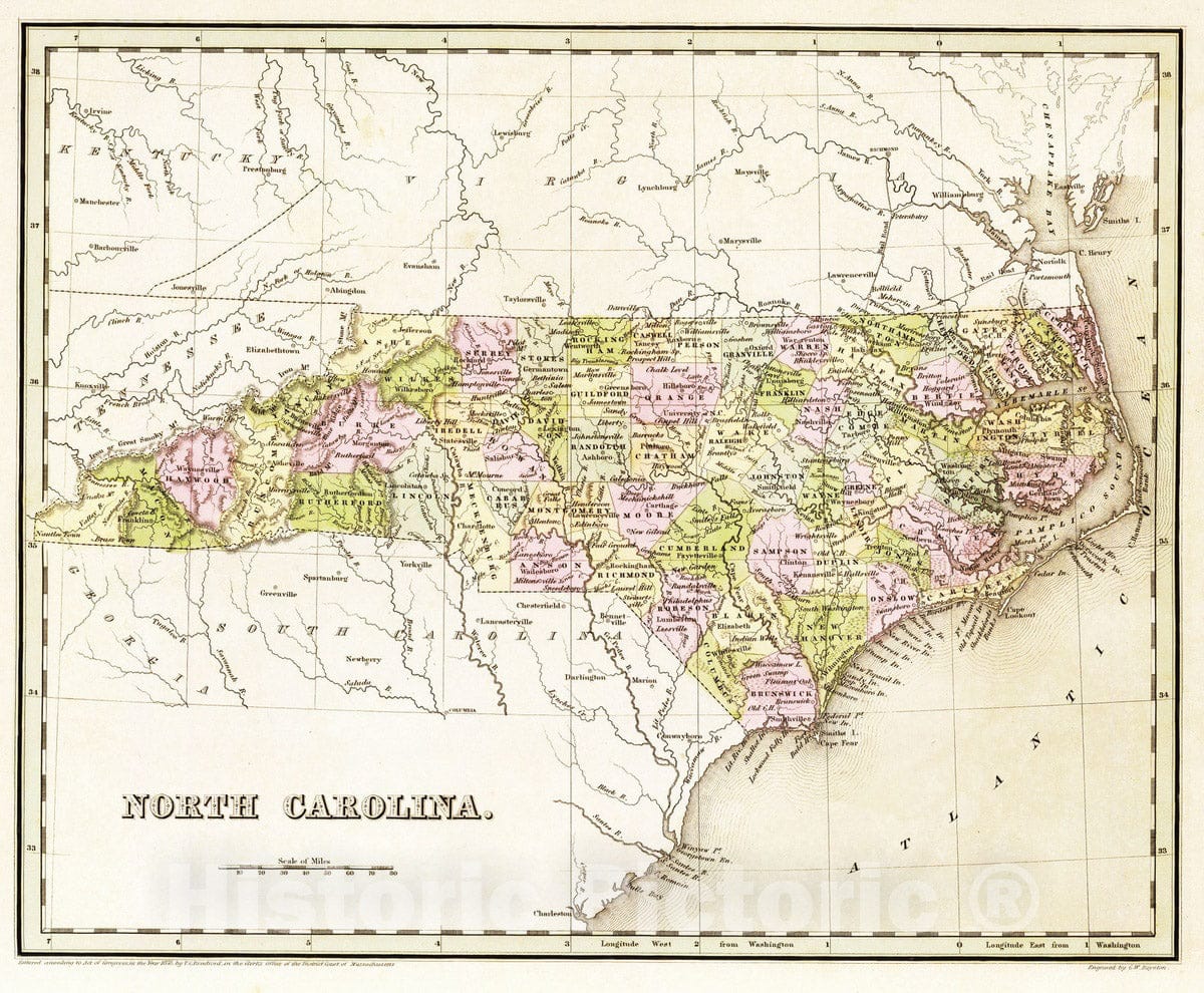 Historic Map : 1841 North Carolina. - Vintage Wall Art