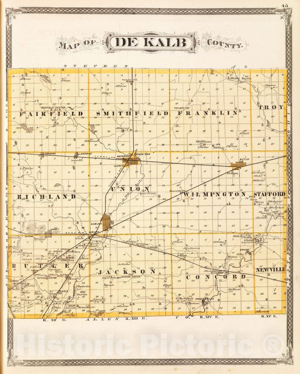 Historic Map : 1876 Map of De Kalb County. - Vintage Wall Art