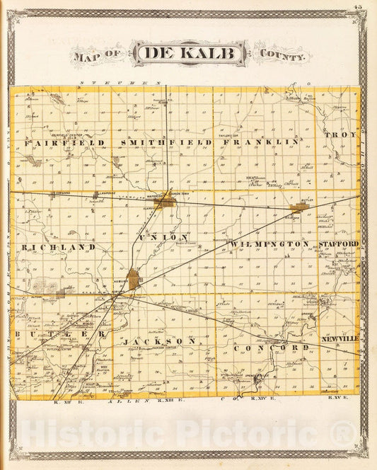 Historic Map : 1876 Map of De Kalb County. - Vintage Wall Art