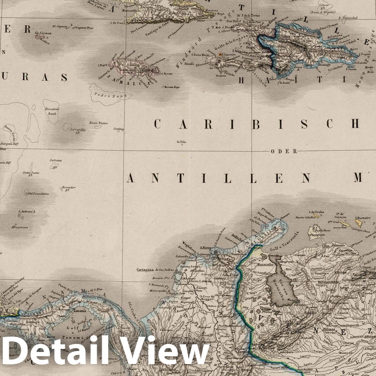 West Indies, Central America, Colombia, and Venezuela, 1875 - Historical Map Print