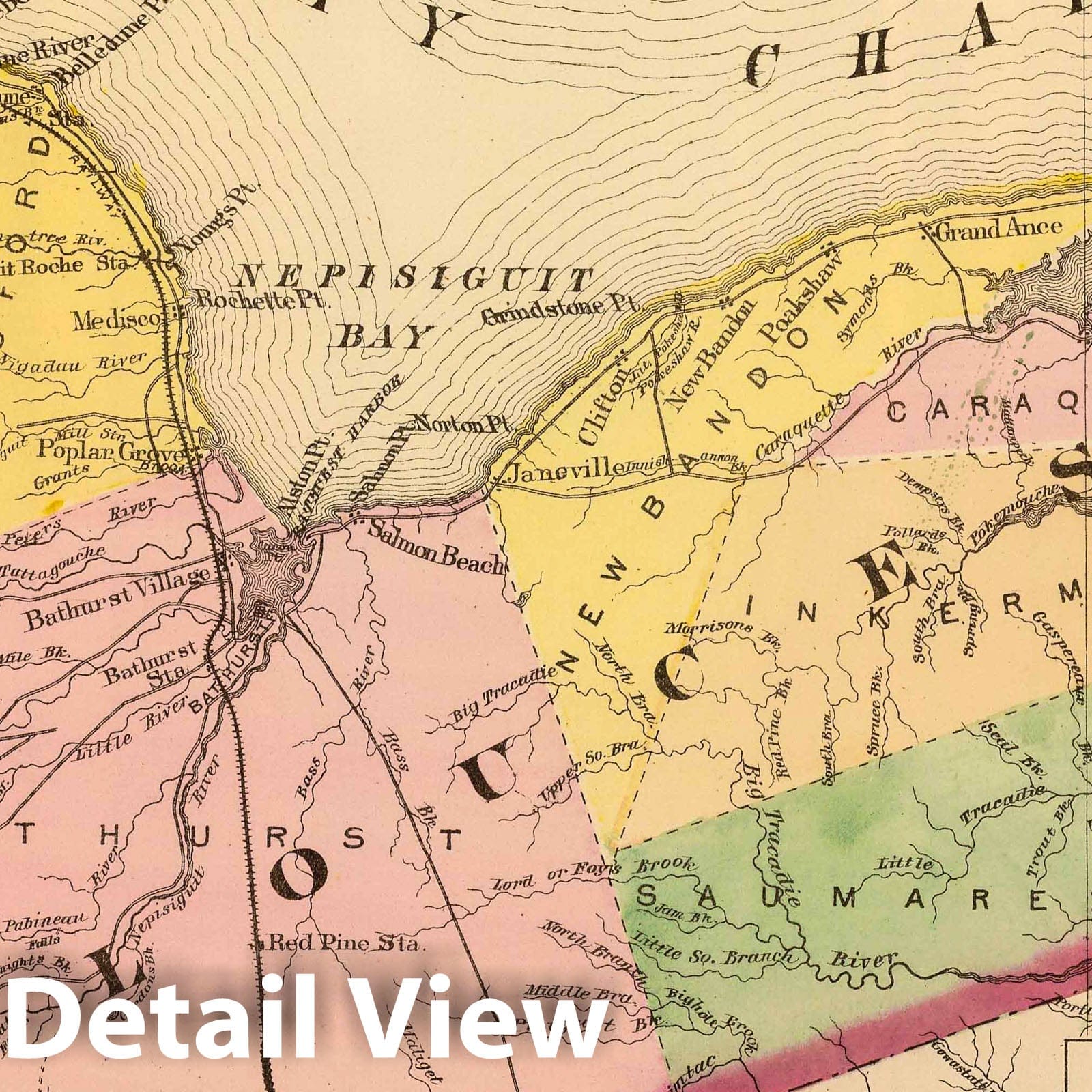 Gloucester County, New Brunswick - Railroad Map, 1878 - Historical Map Print