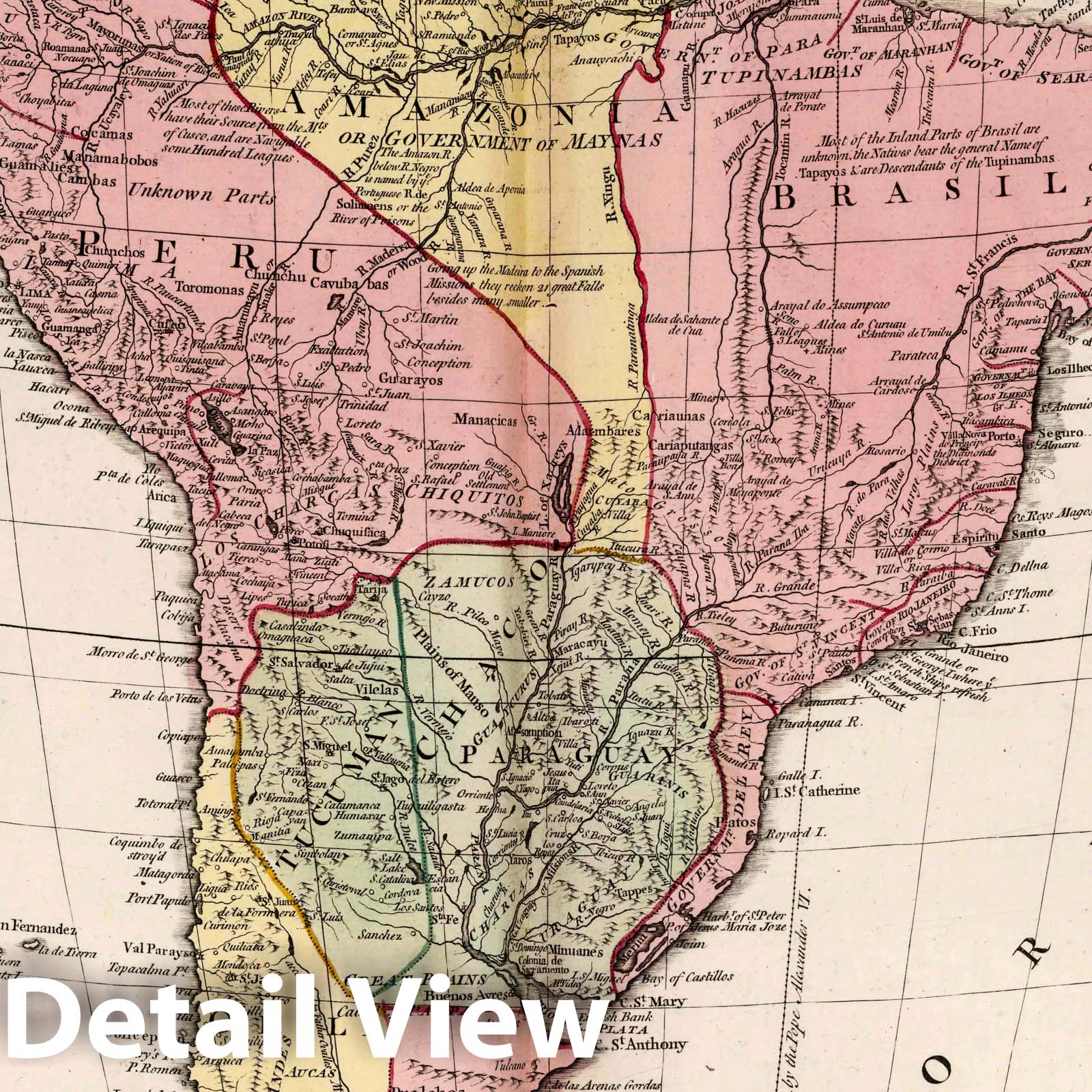 South America with Spanish and Portuguese Settlements, 1755 - Historical Map Print