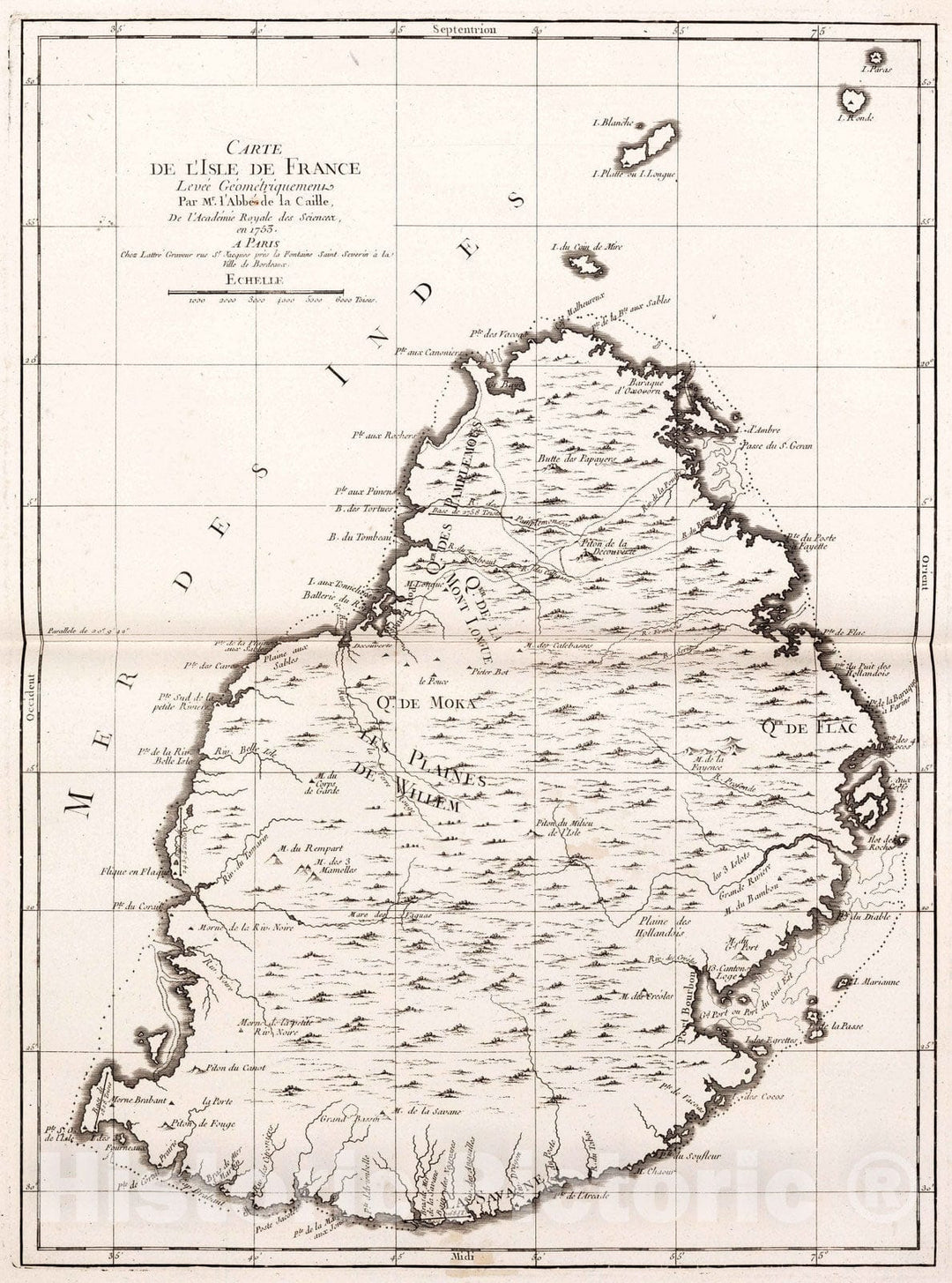 Historic Map : Mauritius, 1753 Carte de l'Isle de France. , Vintage Wall Art