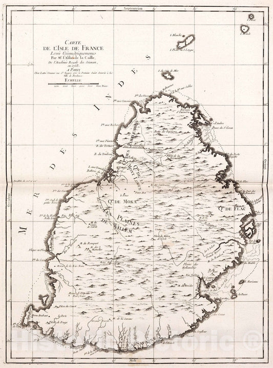 Historic Map : Mauritius, 1753 Carte de l'Isle de France. , Vintage Wall Art