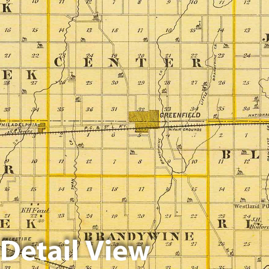 Hancock County, Indiana Railroad Map 1876 - Historical Atlas Print