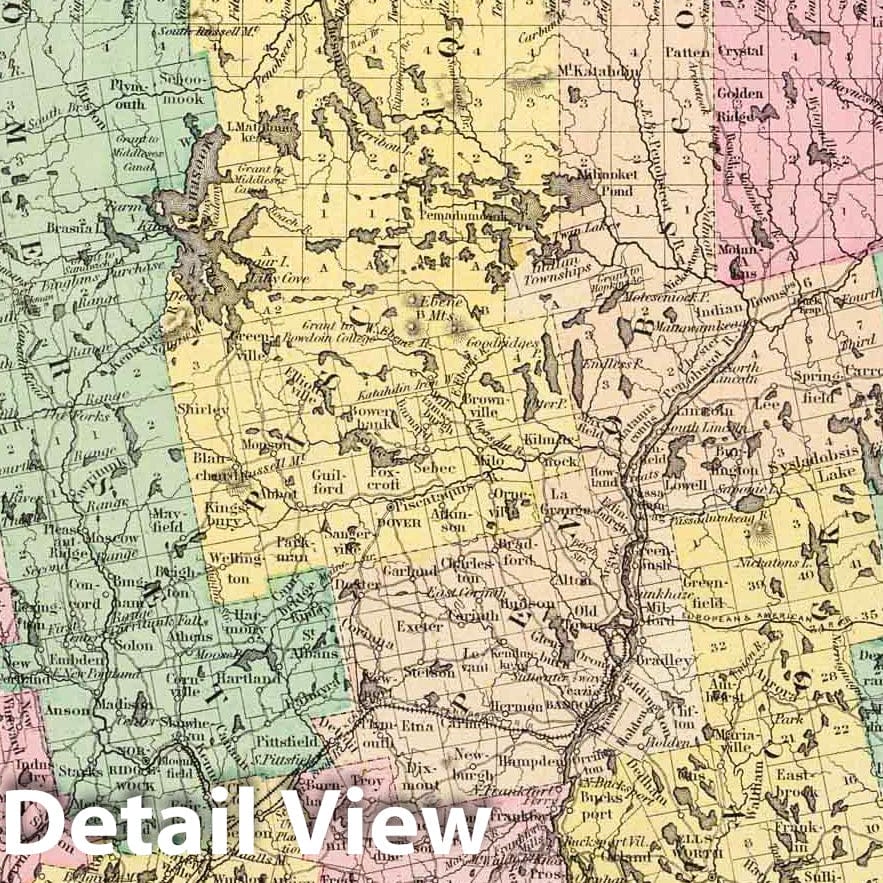 Maine - Physical Map, 1856 - Colton's Atlas Historical Map Print