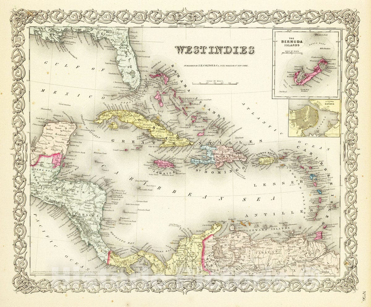 Historic Map : 1856 West Indies. - Vintage Wall Art