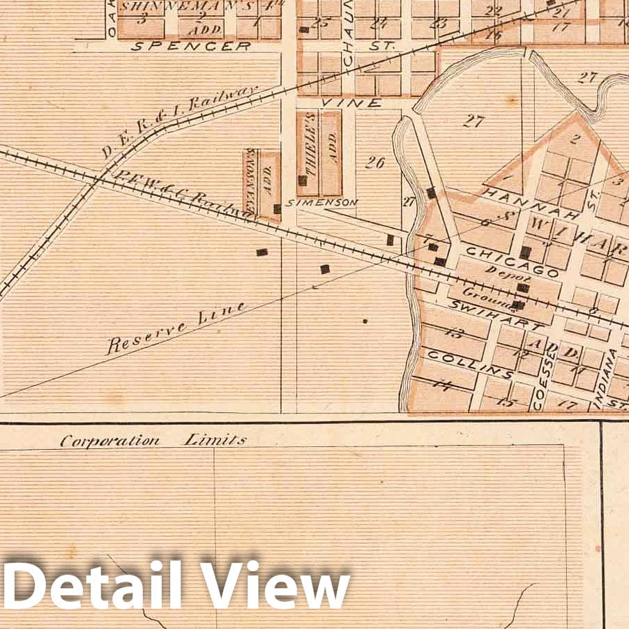 Columbia City, Albion, and Churubusco, Indiana 1876 Historical Map Print