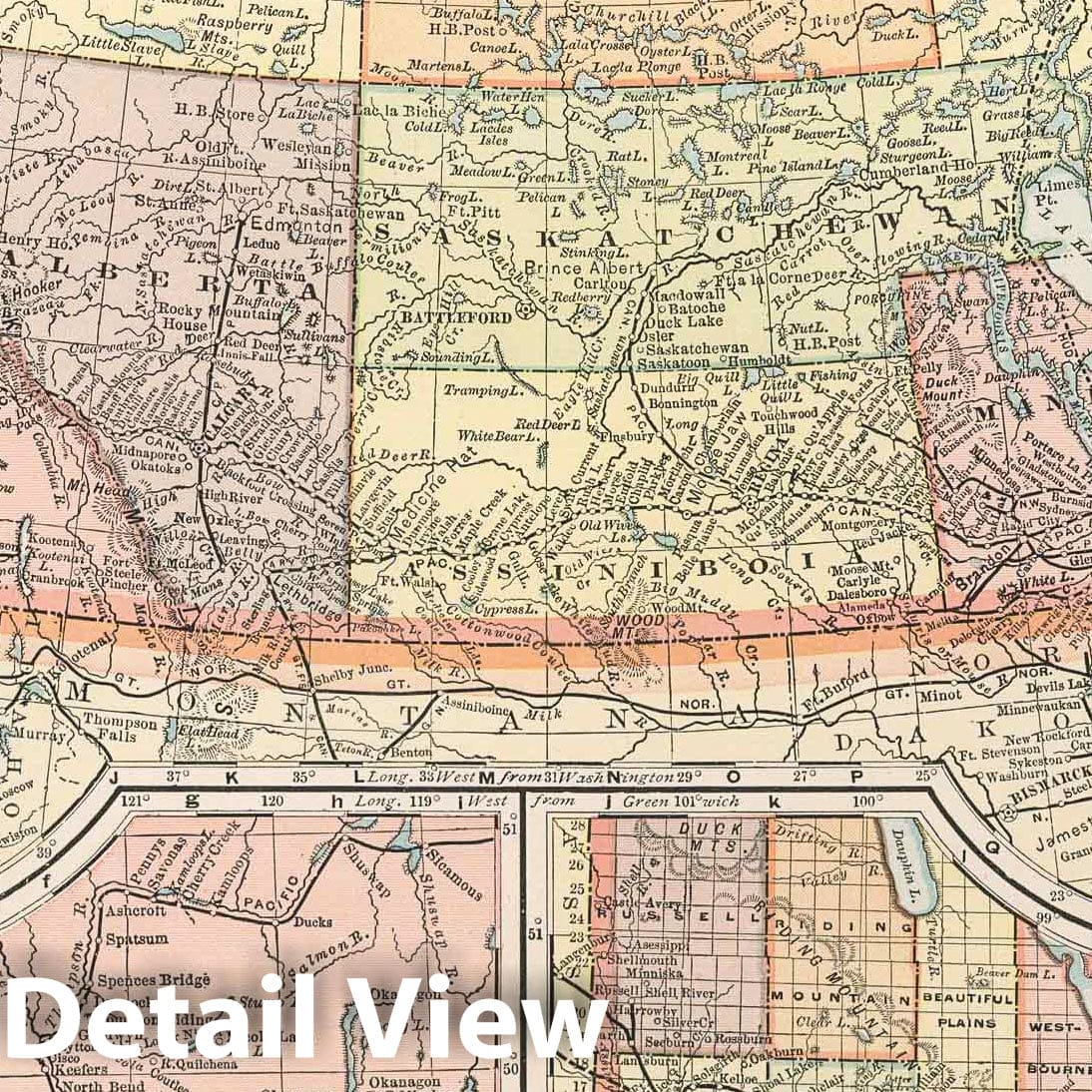 Manitoba, British Columbia and the Northwest Territories - Railroad Map, 1891