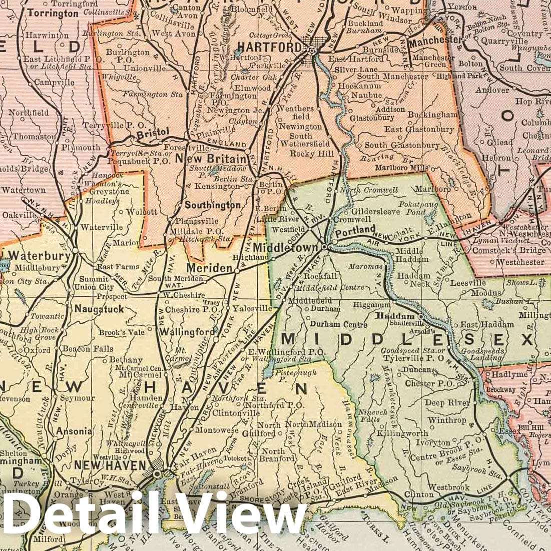 Connecticut - Railroad Map, 1891 - Historical Map Print