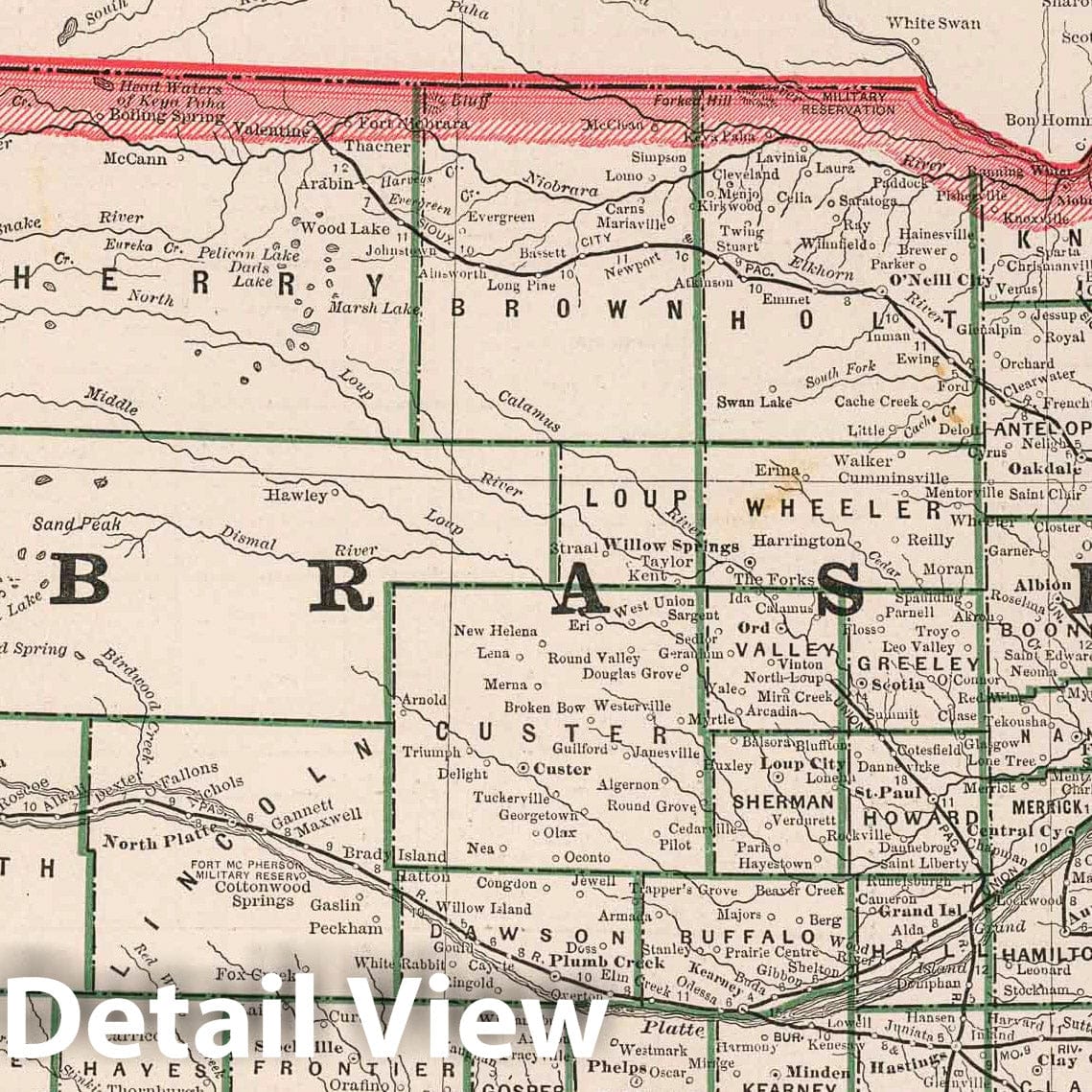 Nebraska, 1883 - Historical Map Print from Cram's Family Atlas
