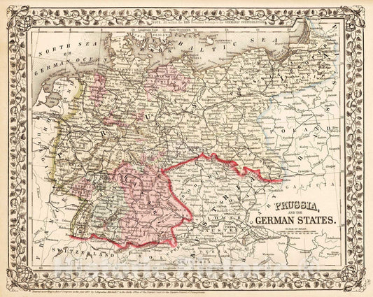 Historic Map : 1868 Prussia, and the German States - Vintage Wall Art