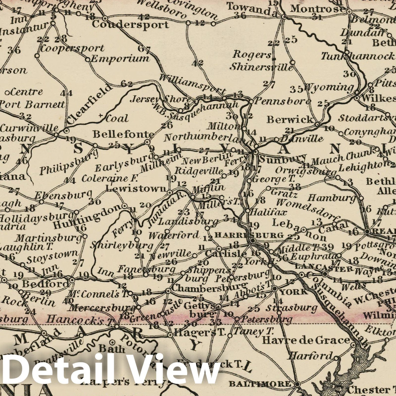Pennsylvania and New Jersey - Road Map, 1828 - Historical Map Print