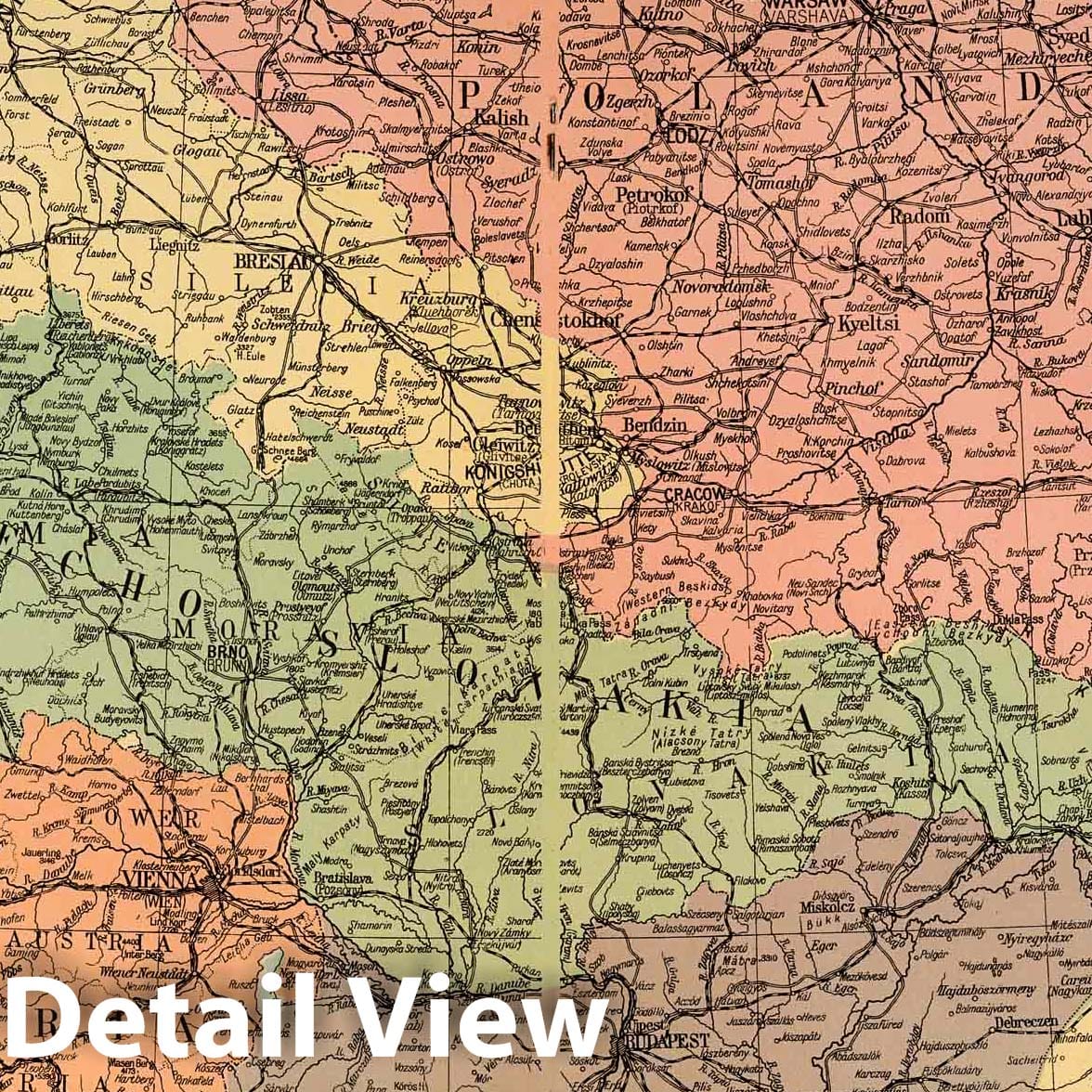 Central Europe - Railroad Map, 1935 - Historical Map Print
