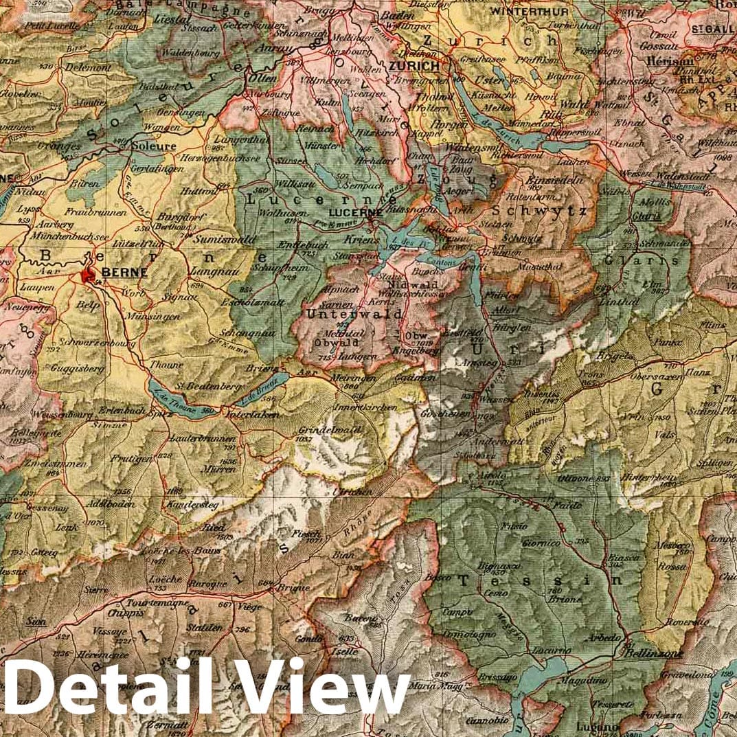 Switzerland 1921 - Historical Map Print from Swiss School Atlas
