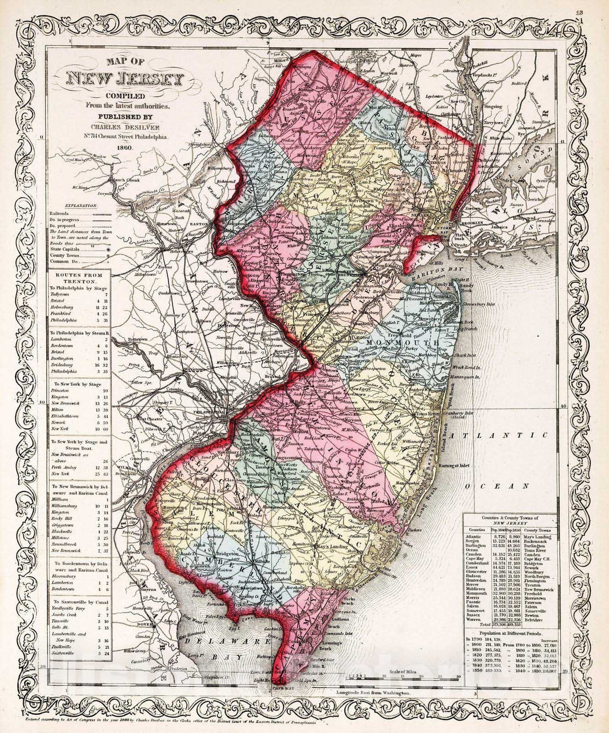 Historic Map : 1860 New Jersey. v1 - Vintage Wall Art