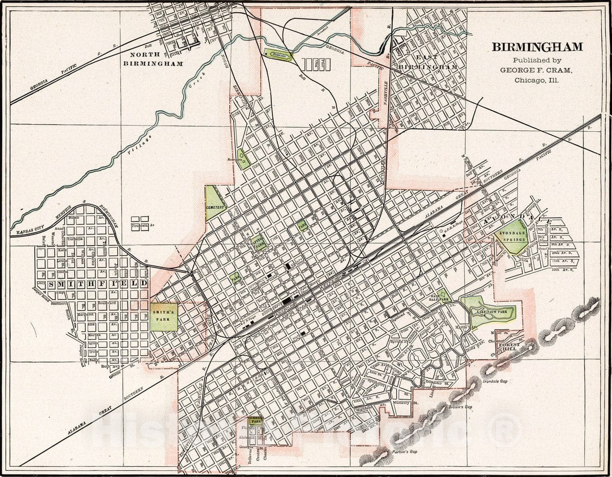 Historic Map : 1901 Birmingham - Vintage Wall Art