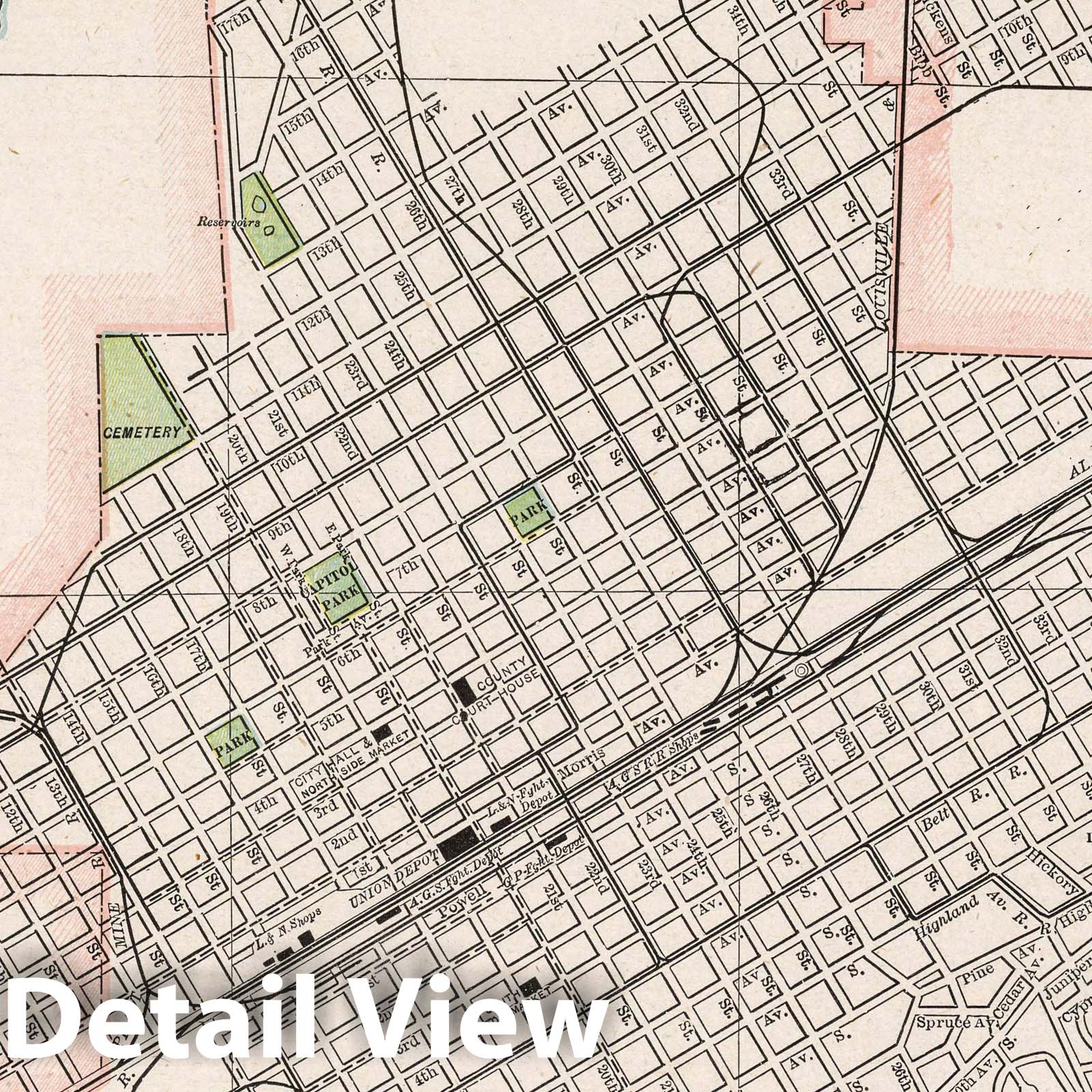Birmingham, Alabama - Railroad Map, 1901 - Historical Map Print