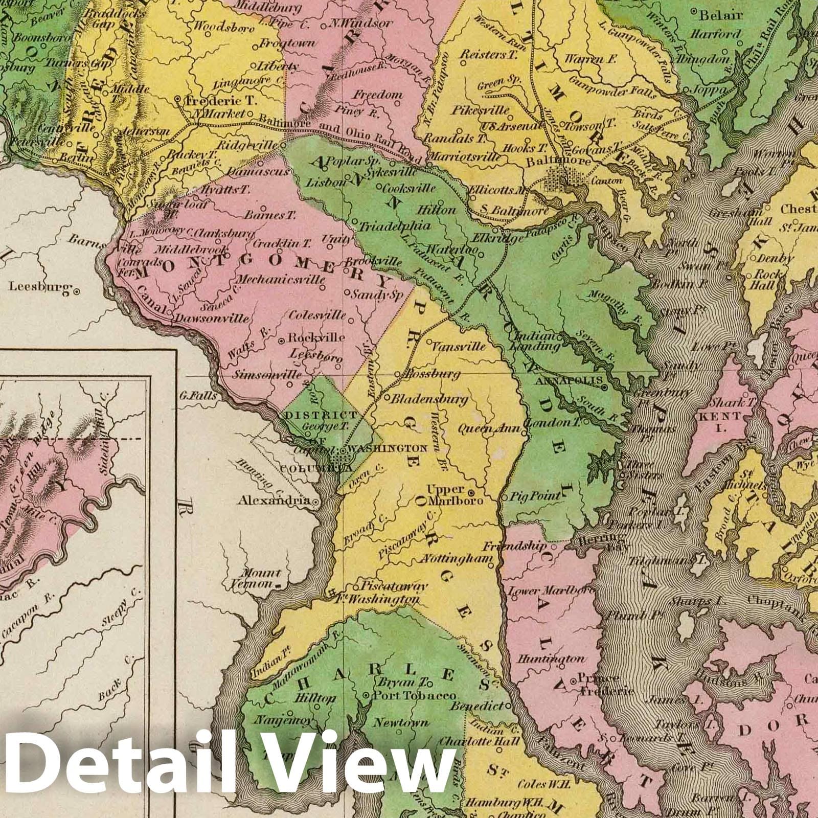 Maryland - Railroad Map, 1841 - Hand-Colored Historical Map Print