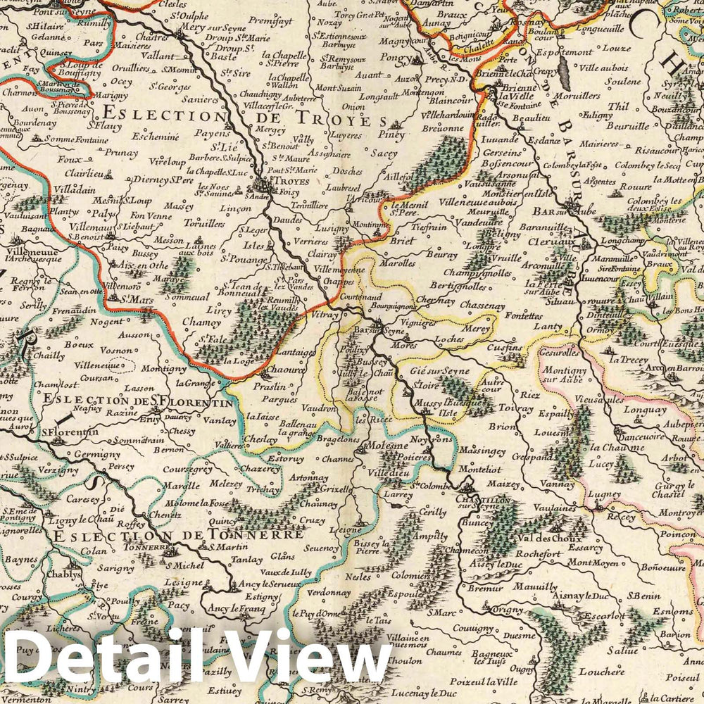 Historic Map : Champagne , France 1695 Gouvernement General de Champagne (southern sheet). , Vintage Wall Art