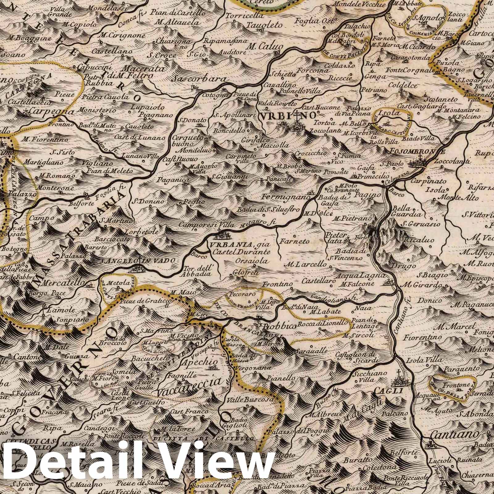 Urbino, Italy - River Map, 1697 - Historical Map Print