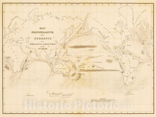 World Ocean Currents and Whaling Grounds - 1845 Nautical Map Print