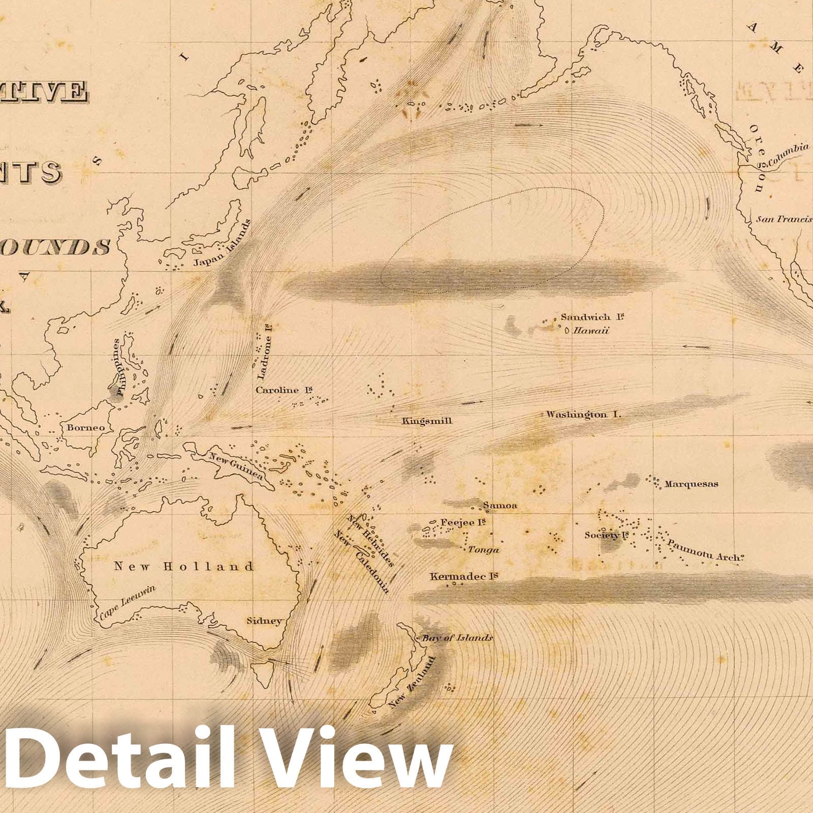 World Ocean Currents and Whaling Grounds - 1845 Nautical Map Print