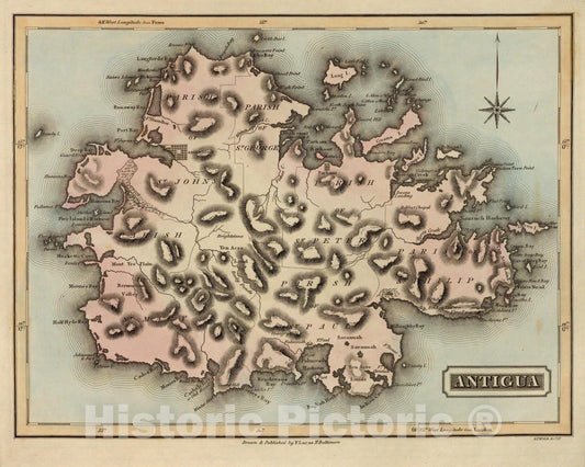 Historic Map : Antigua and Barbuda, 1823 Antigua. , Vintage Wall Art
