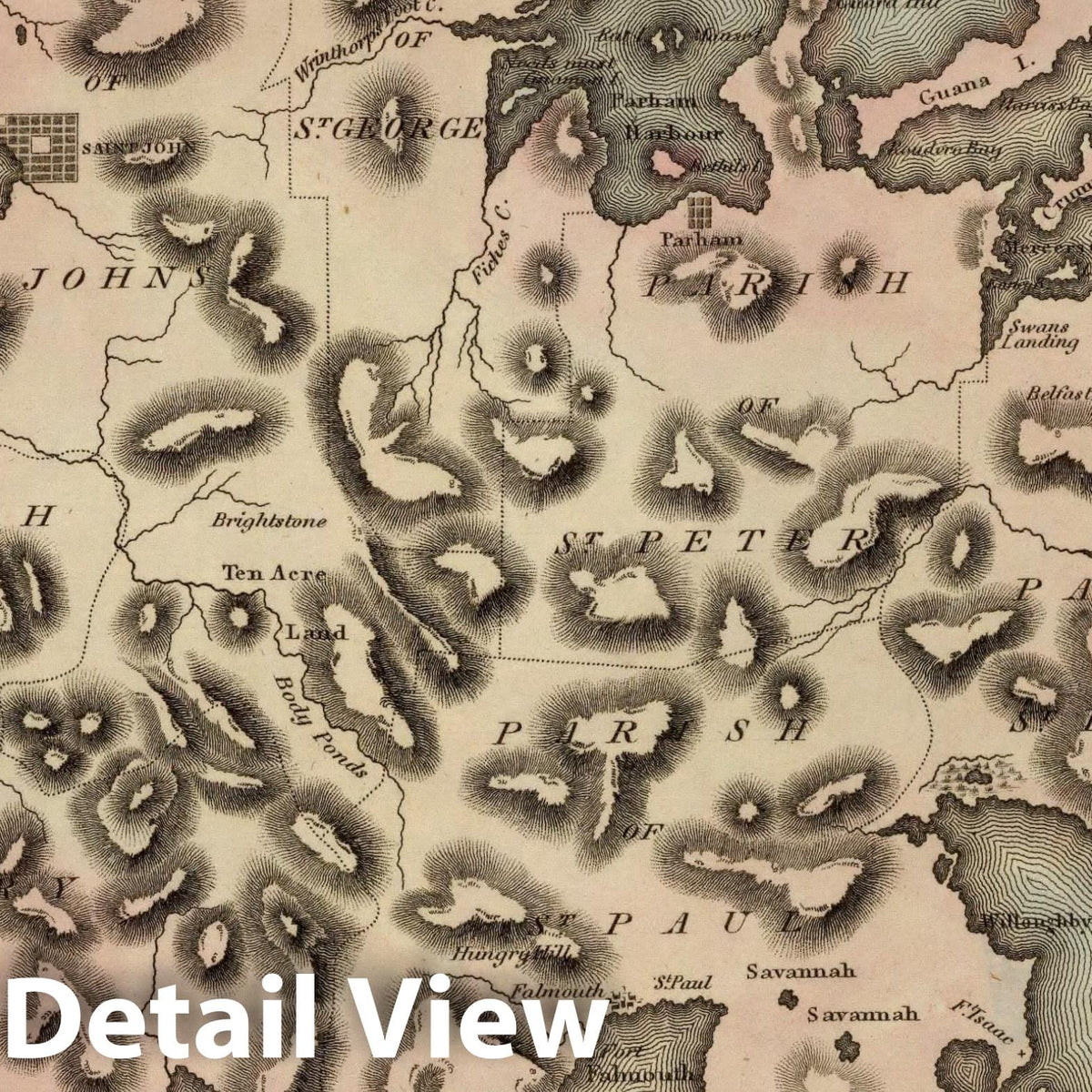 Antigua and Barbuda - River Map, 1823 - Historical Map Reproduction
