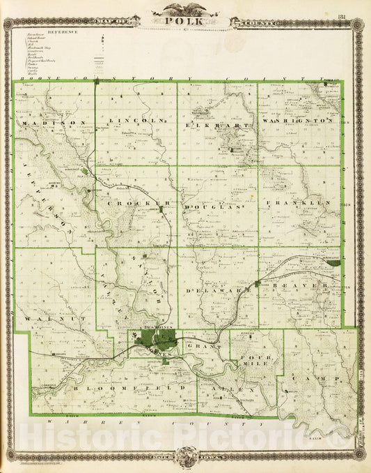 Historic Map : 1875 Map of Polk County, State of Iowa. - Vintage Wall Art