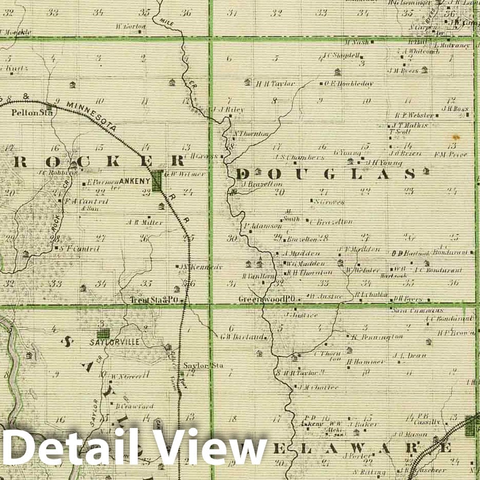 Polk County, Iowa - Railroad Map, 1875 - Historical Map Print