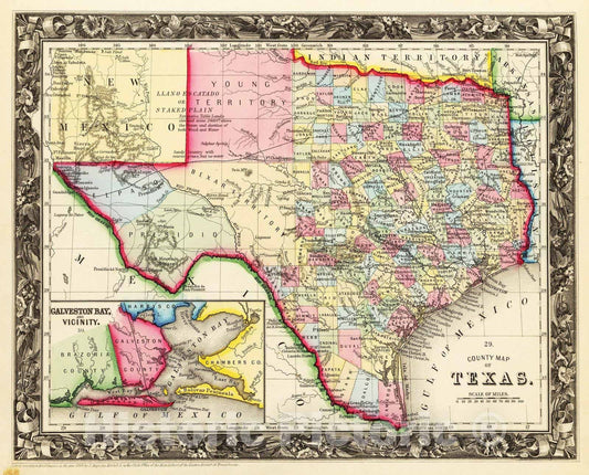 Texas, 1860 - Historical County Map Print from Mitchell's Atlas