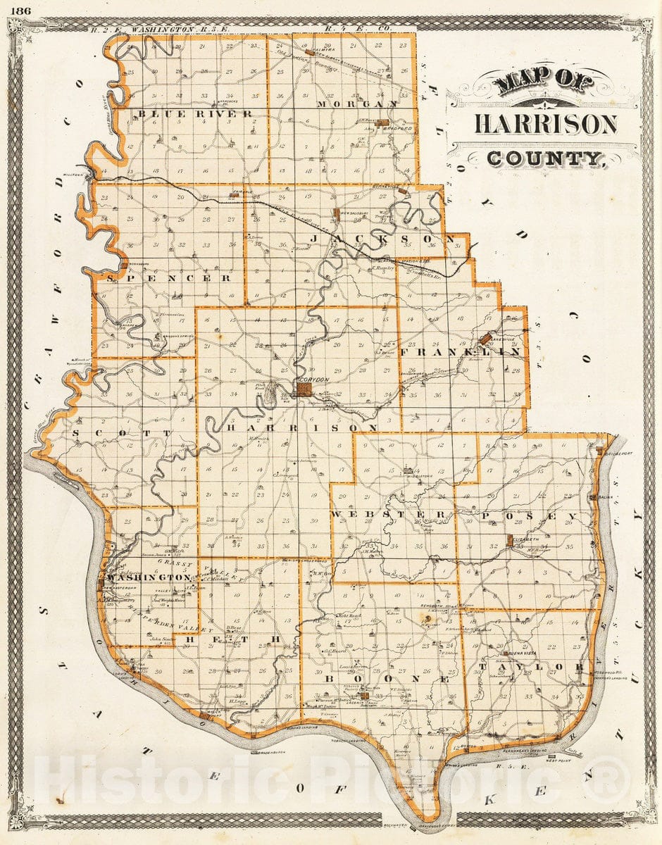 Historic Map : 1876 Map of Harrison County. - Vintage Wall Art