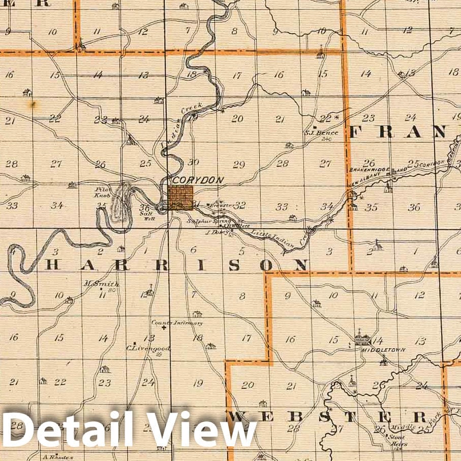 Harrison County, Indiana - Railroad Map, 1876 - Historical Map Print