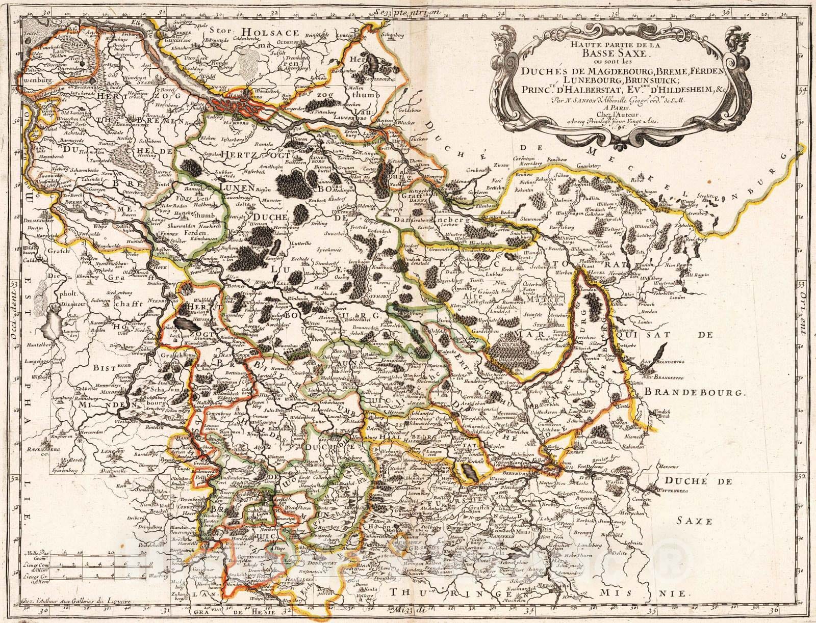 Historic Wall Map : 1695 Upper Part of Lower Saxony, Germany. - Vintage Wall Art